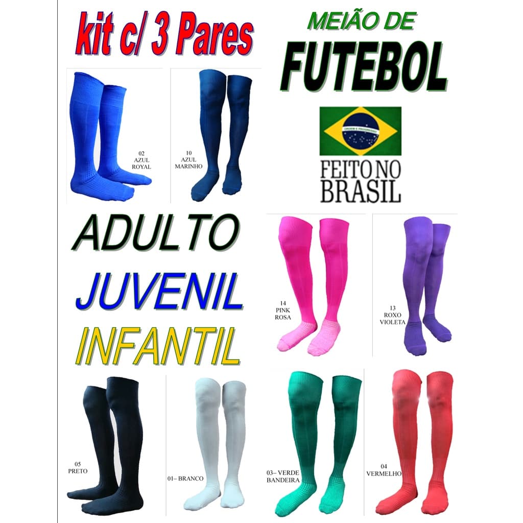 Kit c/ 3 Pares de Meião de Futebol Profissional - Adulto - Infantil - Juvenil - ORIGINAL UNIVERSAL MEIAS