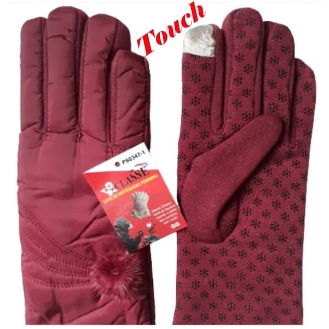 Lindo par de luvas feminino luxo cor bordo bicicleta motocicleta estilo e beleza