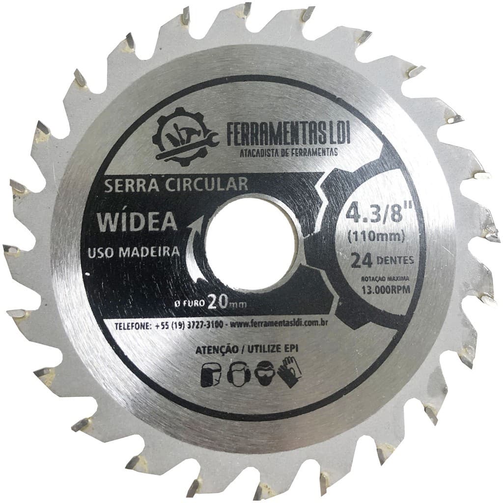 Disco Serra Circular Madeira Para Esmerilhadeira 4.3/8 110mm 24d Ferramentas Ldi