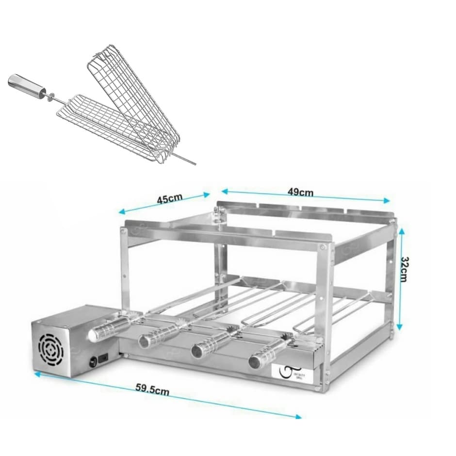 Gira Grill Churrasqueira Inox 4 Espetos + Espeto Grelha