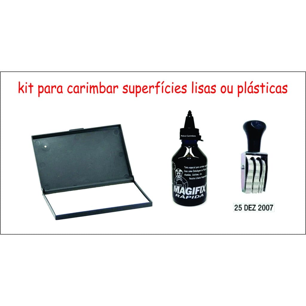 KIT DATADOR 5MM + ALMOFADA + TINTA PARA PLÁSTICO