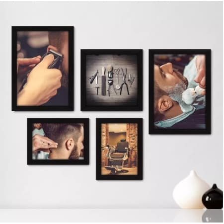 Kit Com 5 Quadros Decorativos - Barbearia - Barber Shop - Homens Capital = 21