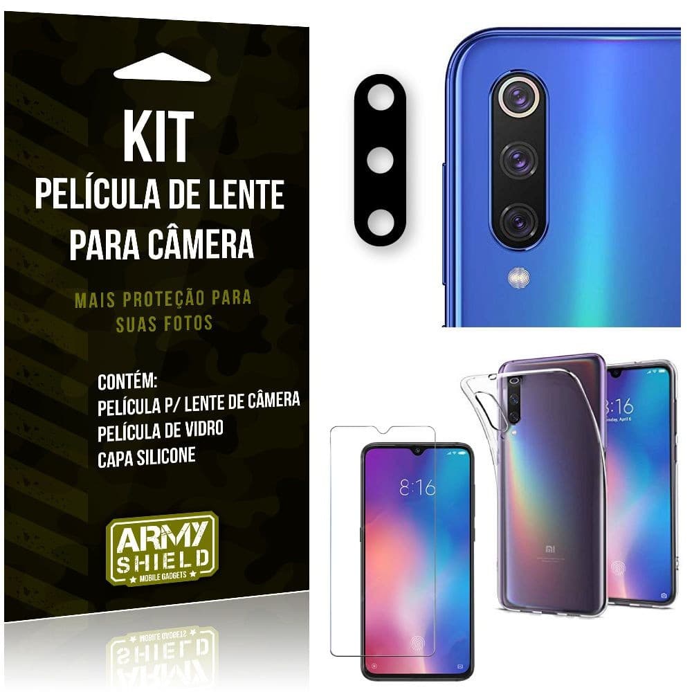 Película Flexível para Câmera Xiaomi Mi 9 Película + Capa + Película Vidro - Armyshield