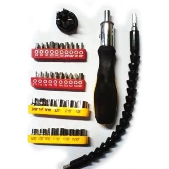 Jogo Chave Fenda Soquetes Bits E Extensor Flexível 40 Peças 8SN - Ferramentas Fenda, Torx, Pozidriv, Allen, Philips Promoção