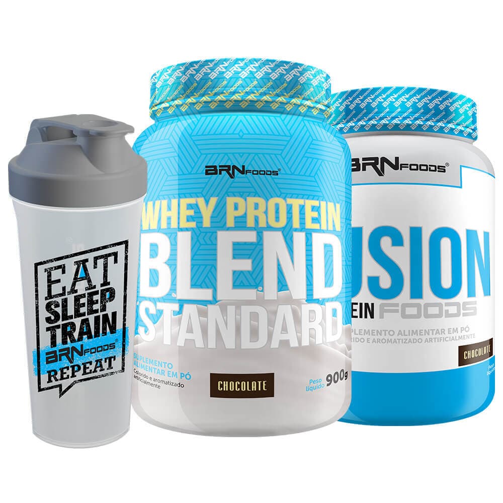 Kit Whey Protein Fusion 900g + Whey Protein Standard 900g + Coqueteleira - BRNFOODS