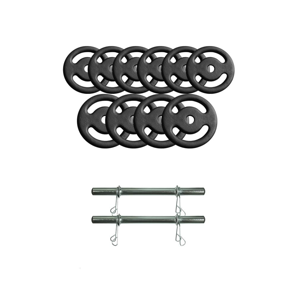 Kit com Barras de Halteres e Anilhas de Ferro - 16 Peças