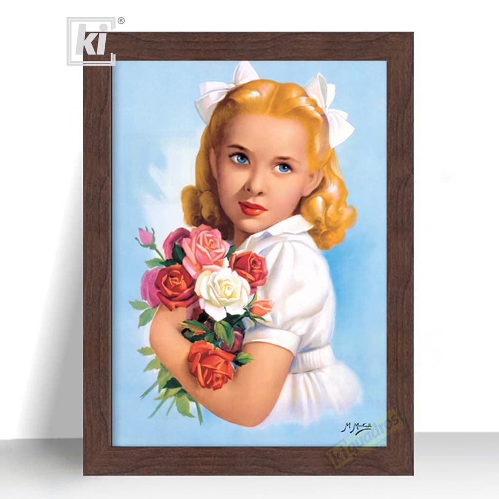 Quadro Decorativo Menina Lourinha Vintage Loira 44cm