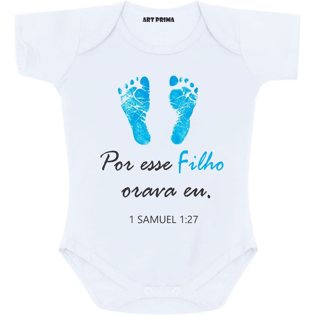 Roupa De Bebê Body Bebe Menino Frase Gospel Por Este Filho Orava Eu