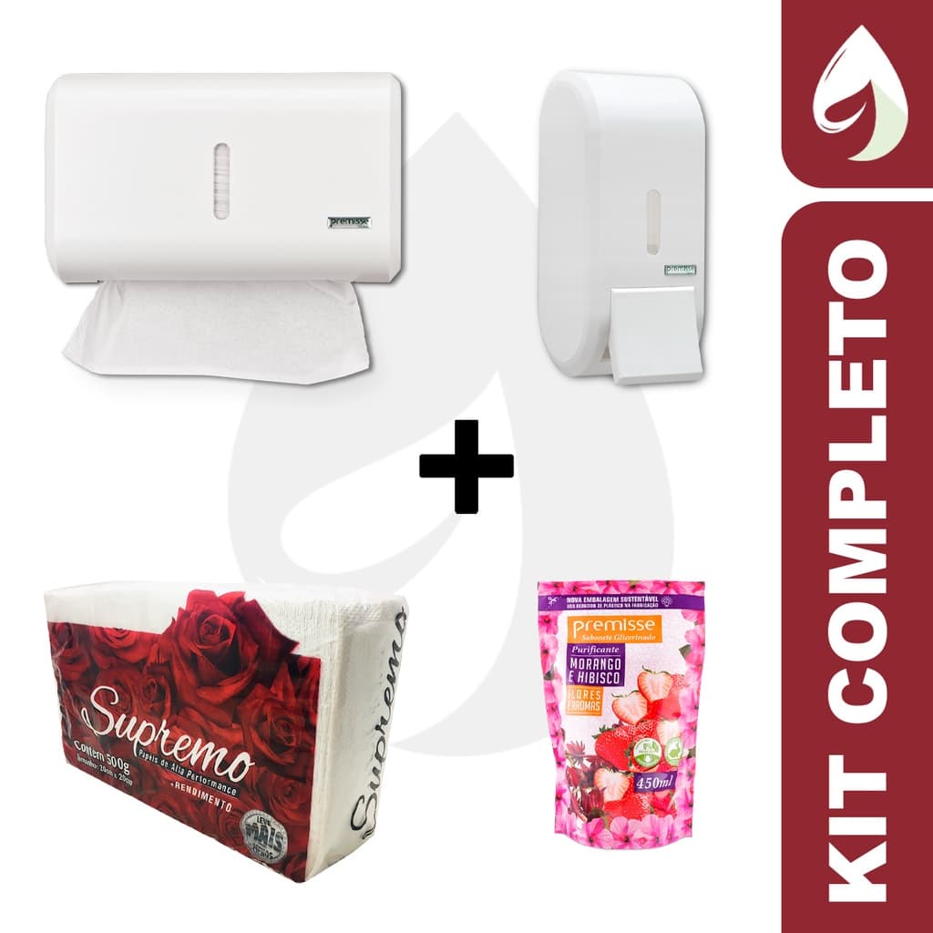 Kit Saboneteira + Porta Papel Toalha + Sabonete Líquido + Papel Interfolha