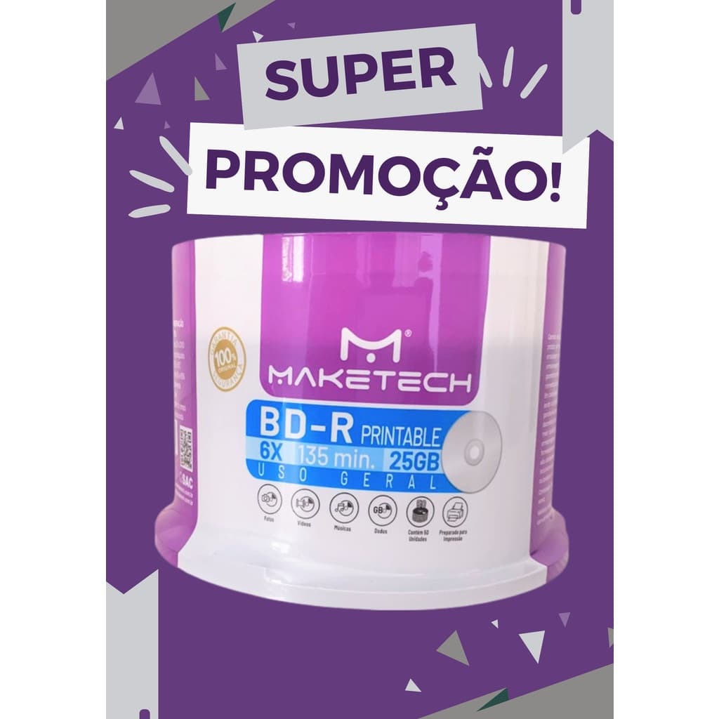 10 Un. Mídia Virgem Bluray Bd-r Maketech Printable 25GB Filmes Dados Promoção