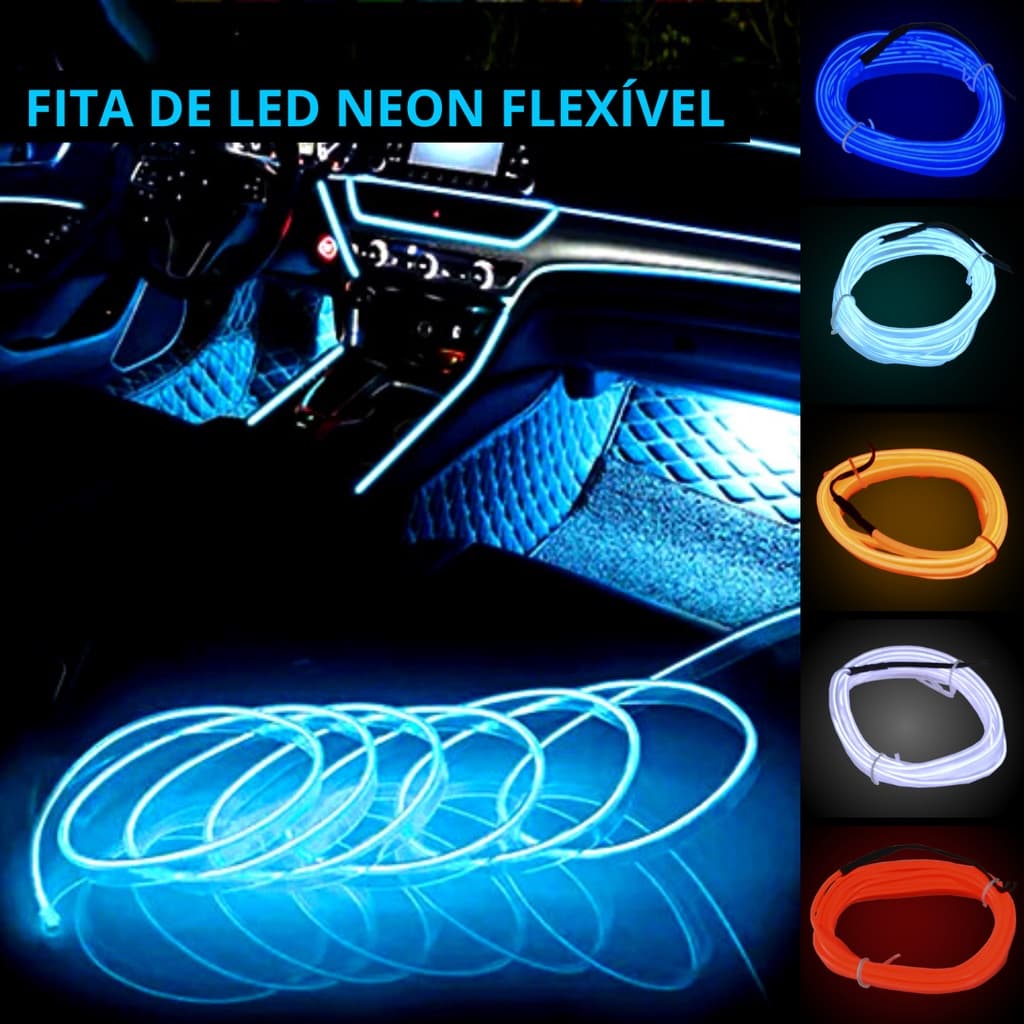 Fita de Led carro Cores Neon Decoração Automotiva 12v 2 metros Fita fio 2M Painel LED fita