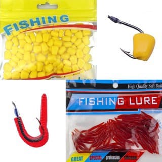 Isca De Pesca Minhoca Artificial De Silicone 50 Unidades + Milho Artificial De Silicone 50 Unidades