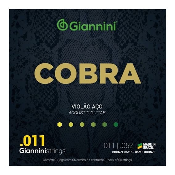 Encordoamento AÇO Giannini  p/ Violão -- COBRA .011 -- GEEFLK - .011-.052 - Bronze 85/15