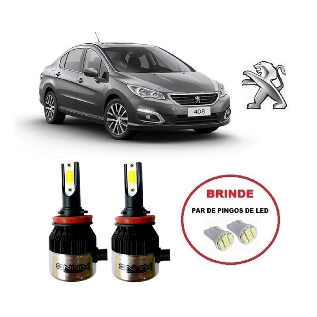 Kit 2 Lampadas Super Led para Farol De Milha Modelo H11/H8 com 6000k e 8000 Lumens para Peugeot 408