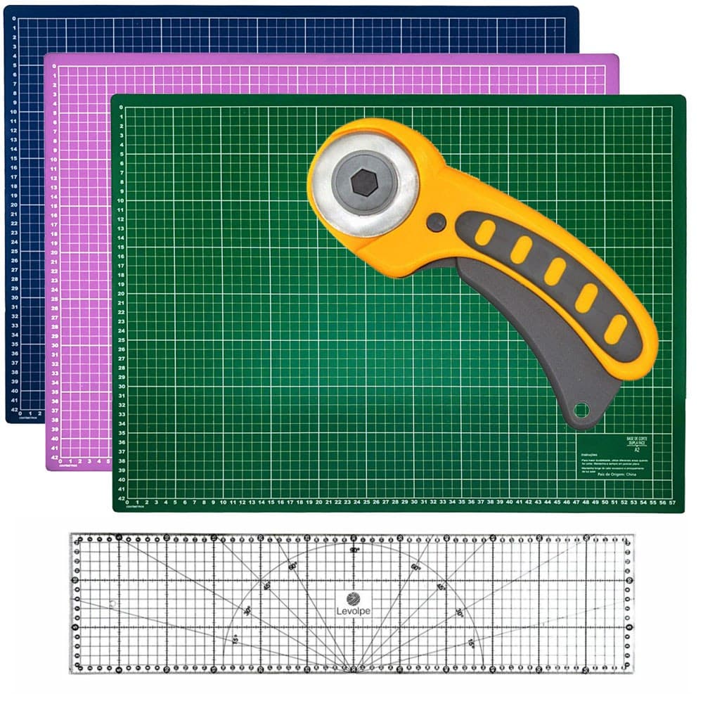 Kit Base De Corte 60*45 Régua 15x60cm 1 Cortador Circular 45mm Patchwork Scrapbook
