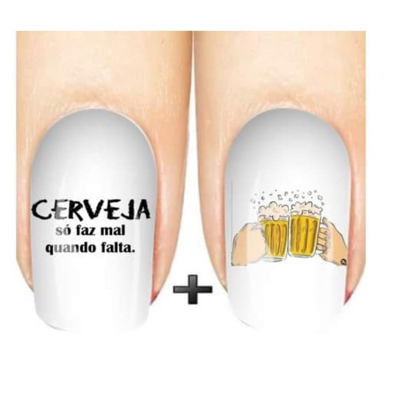 Película De Unha Cartela Com 12 Adesivos | Casadinho Cerveja + Frase  | Unhas | Acessório De Unha  | Manicure | Decoração De Unha.