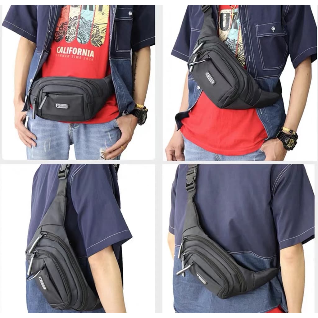 Pochete Masculina Bolsa De Nylon Impermeável Multifuncional Com 4 Zíper 1007