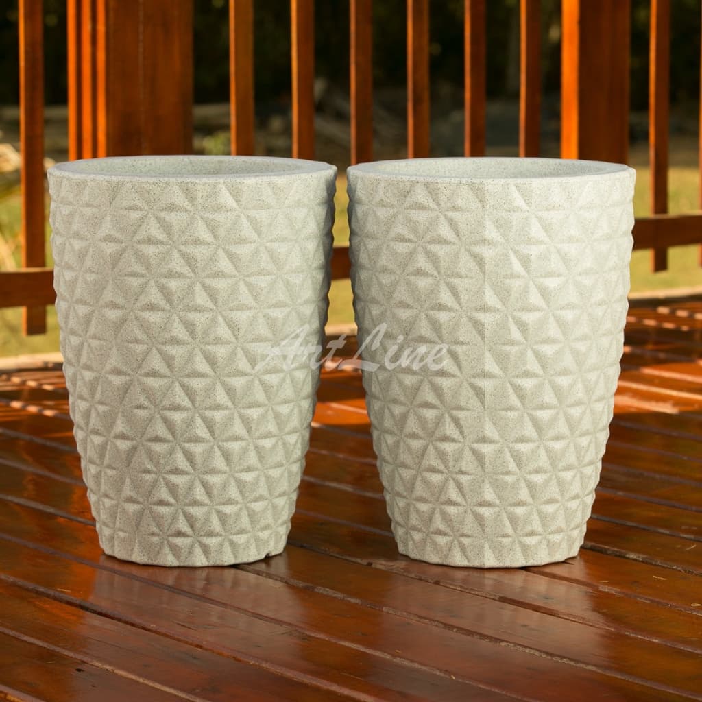 Kit 2 Vasos de Plantas M (40X31cm) Decorativo Diamante em Polietileno Reciclável, Coluna Berlian Gold Cód. A76