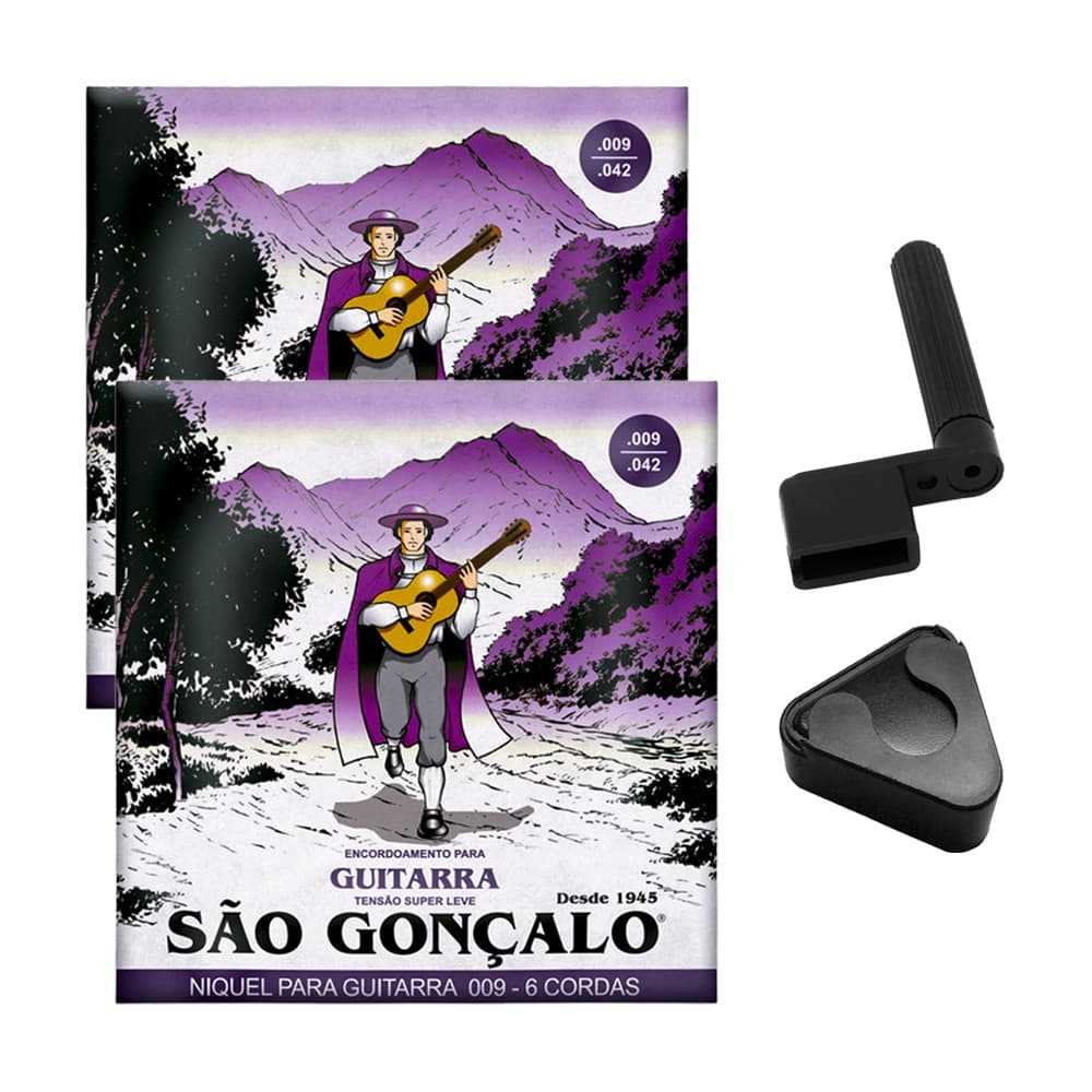 Kit 2 Encordoamento 009 Guitarra + Encordoador + Pt. Palheta