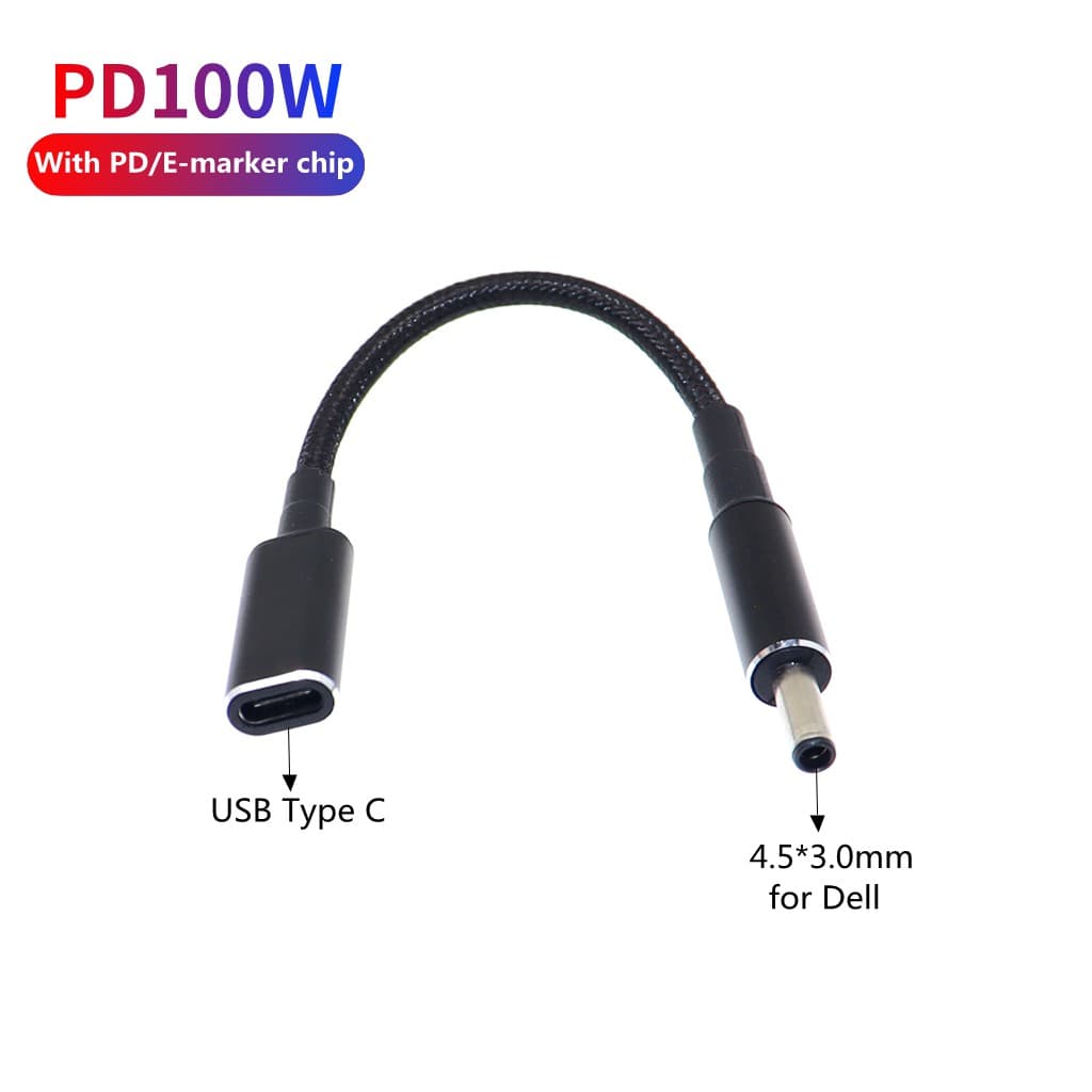 Conversor De Plugue Tipo C Para 4.5x3.0mm 100W USB PD Cabo De Carregamento Rápido Carregador De Laptop HP/Dell DC 4.5 *