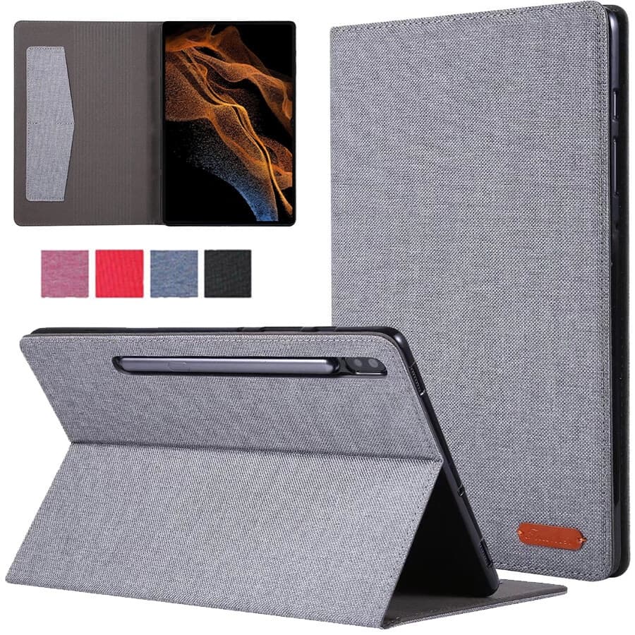 Capa De Couro De Tecido Premium Com Suporte Para Cartão Flip Samsung Galaxy Tab S10 FE +/S11 Ultra/S10 S9 S8 , Lite S8 S