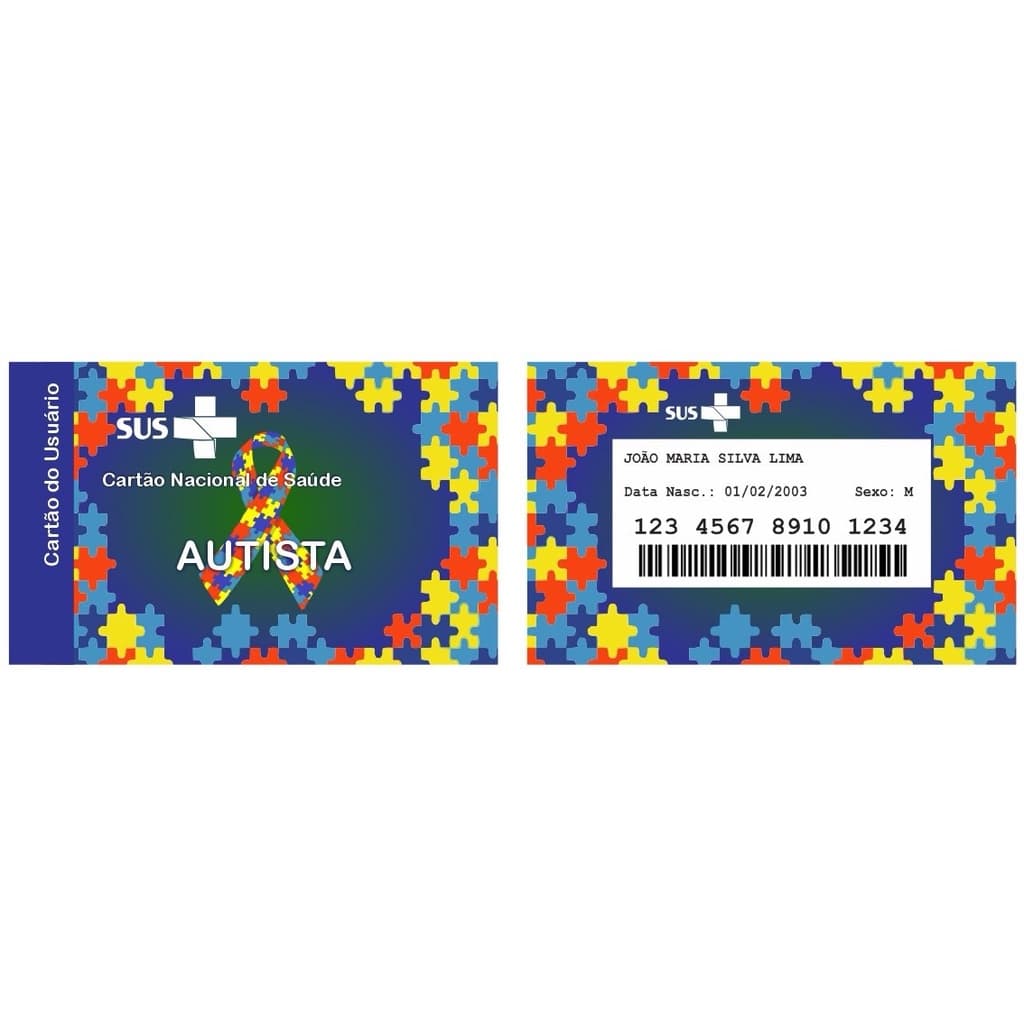 Cartão SUS Personalizado AUTISMO TEA AUTISTA AZUL OU ROSA