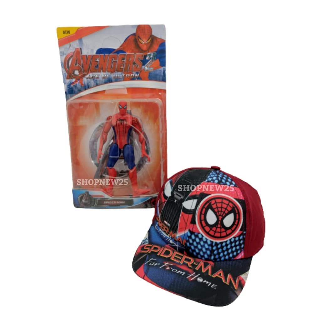 Kit 1 Boné Infantil do homem Aranha veste até 6 anos + 1 Boneco 17 cm Totalmente Articulado