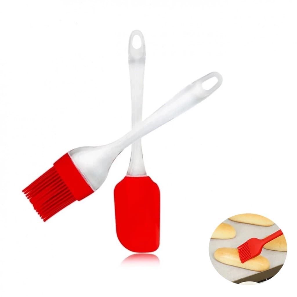 Kit Espátula E Pincel Culinário De Silicone Cabo Acrílico Desmontável Multiusos Para Pães Bolos Tortas Salgados Untar Formas