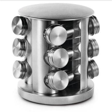 Porta Temperos Condimentos Redondo Giratório 12 Potes de vidro Suporte em Aço Inox
