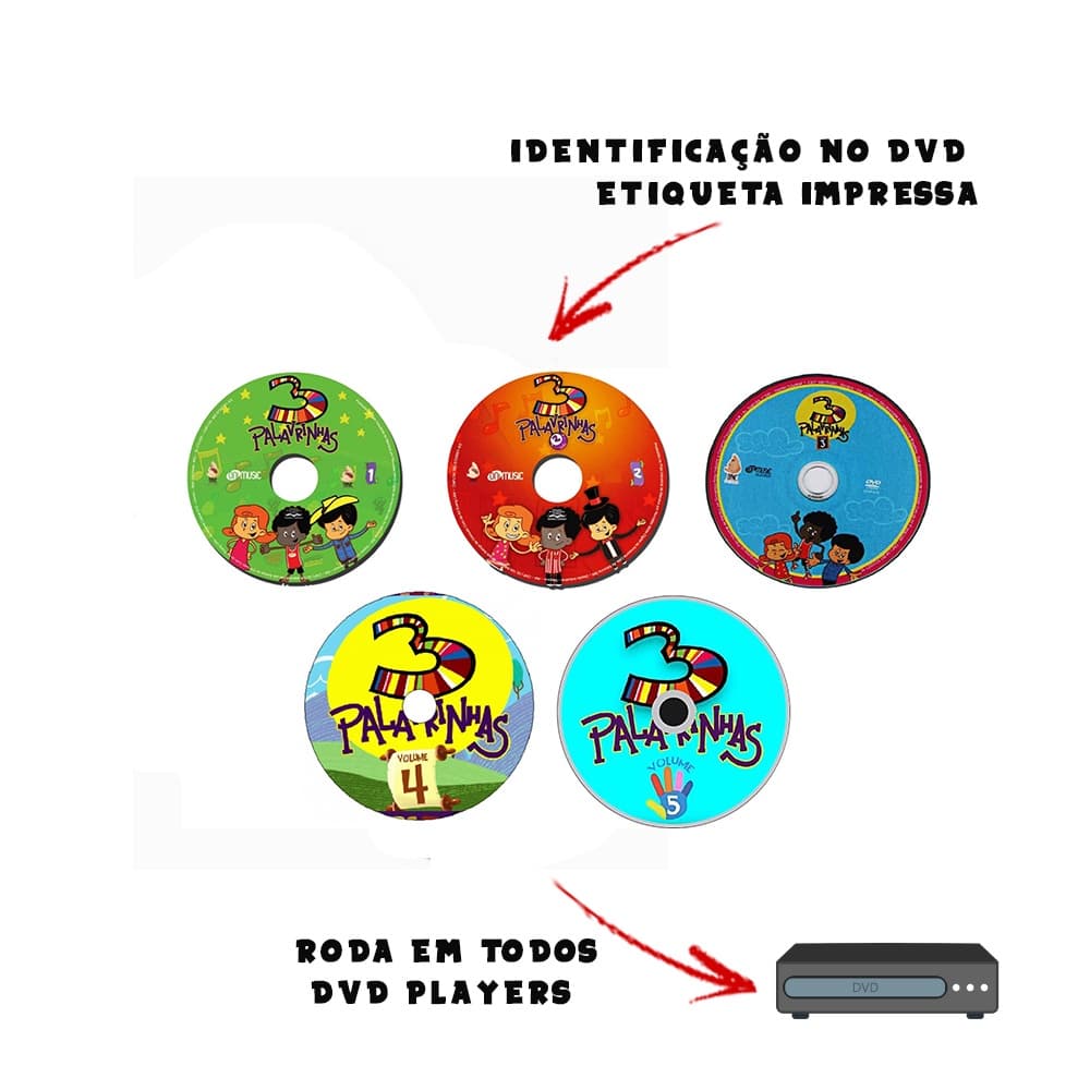3 Palavrinhas Dvd Infantil Gospel Musical - 5 Dvd