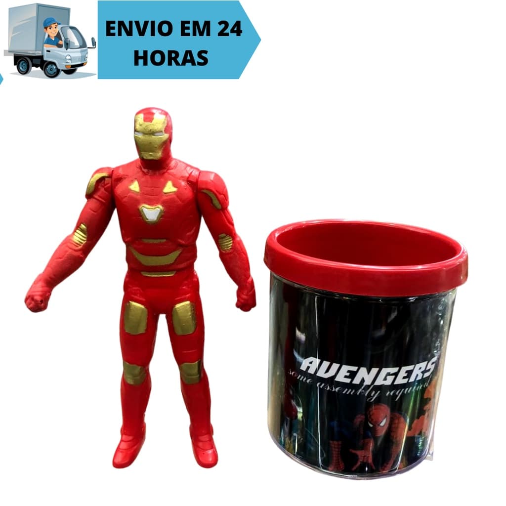 Kit Conjunto Boneco Colecionável  homem de ferro  Articulado 16cm Com Caneca Personalizada