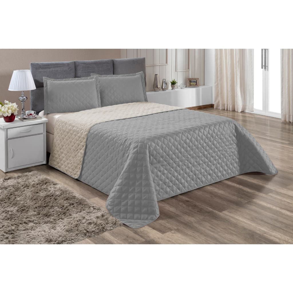 Kit Cobre Leito Dupla Face Cama Box Queen Realeza Cinza