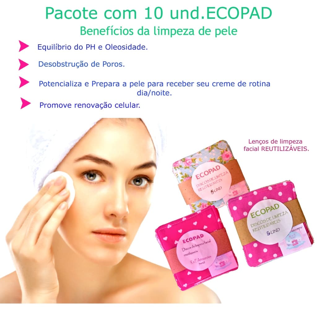 Ecopad Grande 10 und Discos de Limpeza Facial Demaquilante Ecológico