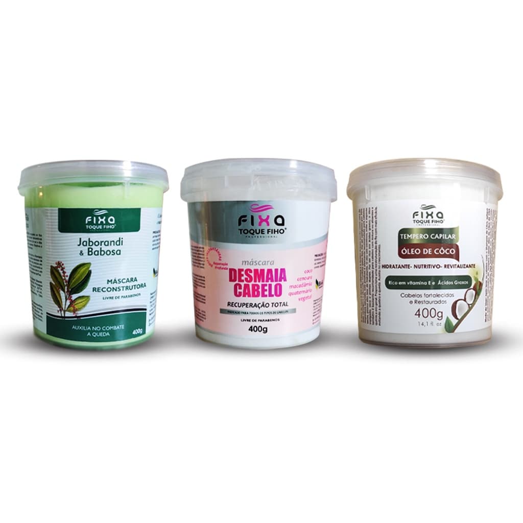 Kit Cronograma Capilar Completo 400g - 3 Produtos - Escolha O Seu - Hidratação Nutrição e Reconstrução - Fixa Cosméticos