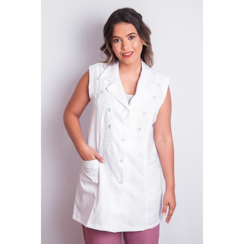 Jaleco Enfermagem  Feminino Branco Bordado Ref: 027