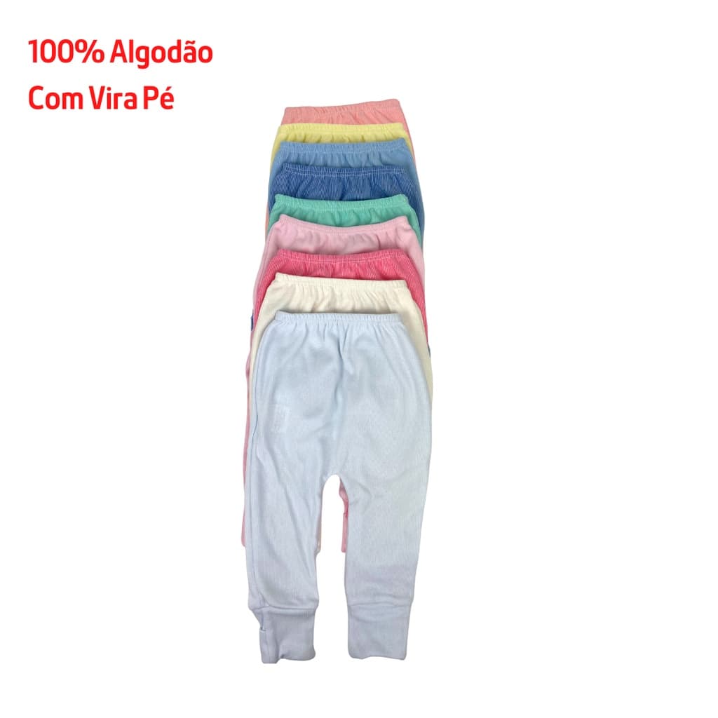 Mijão Calça Bebê Suedine Canelado Liso Vira Pé 100% Algodão Cores Básicas Conforto e Maciez Cintura Estica Bem Atacado