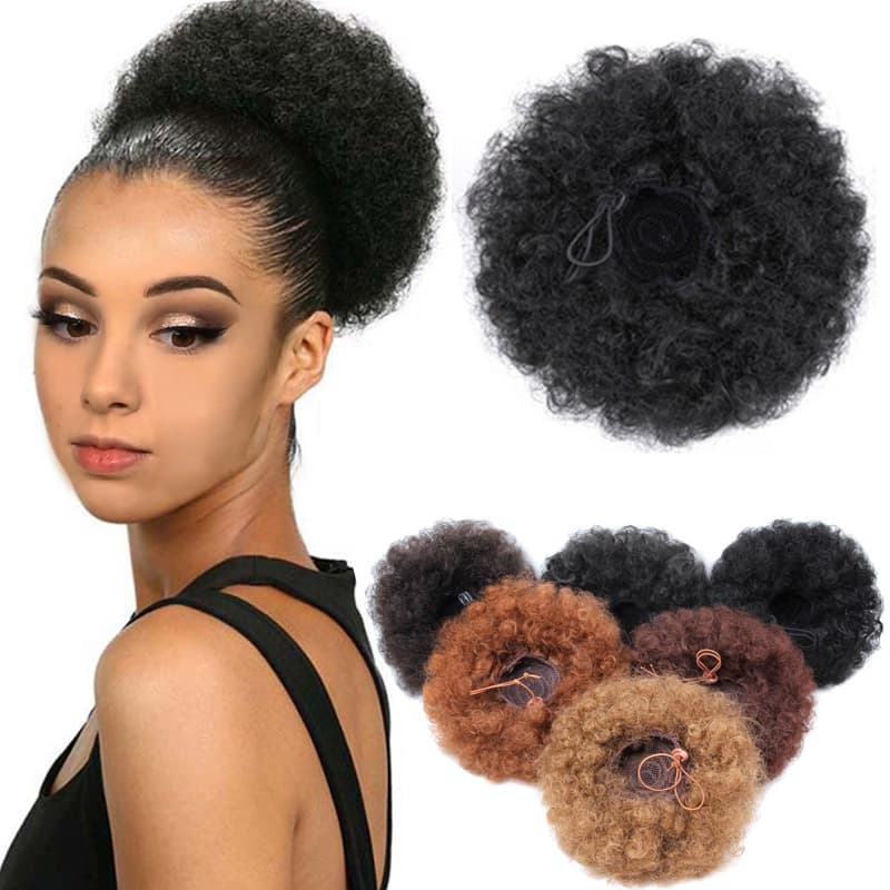 8 Polegada Curto Sopro Afro Cabelo Sintético Peruca Para As Mulheres Com Cordão Rabo De Cavalo Kinky Curly Updo Clipe Extensões