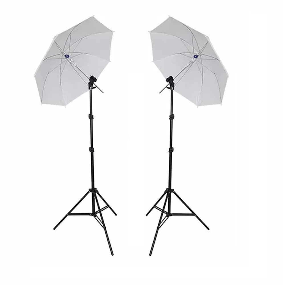 Kit Iluminação Duplo Sombrinha Branca + Suporte para Flash