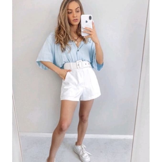 shortinho alfaiataria feminino cinto forrado tecido de qualidade cintura alta short moda