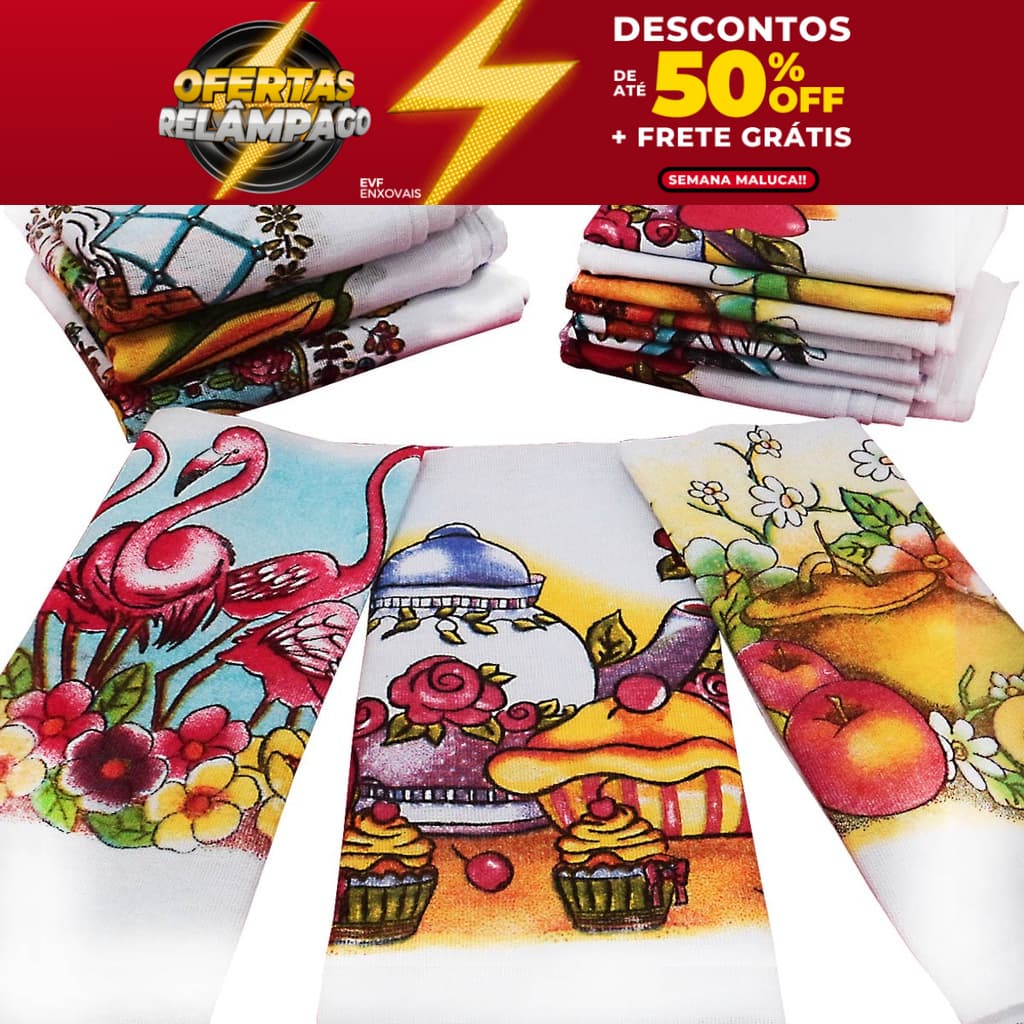 Kit 10 Pano de Prato Estampado Pano de Copa Cozinha Premium