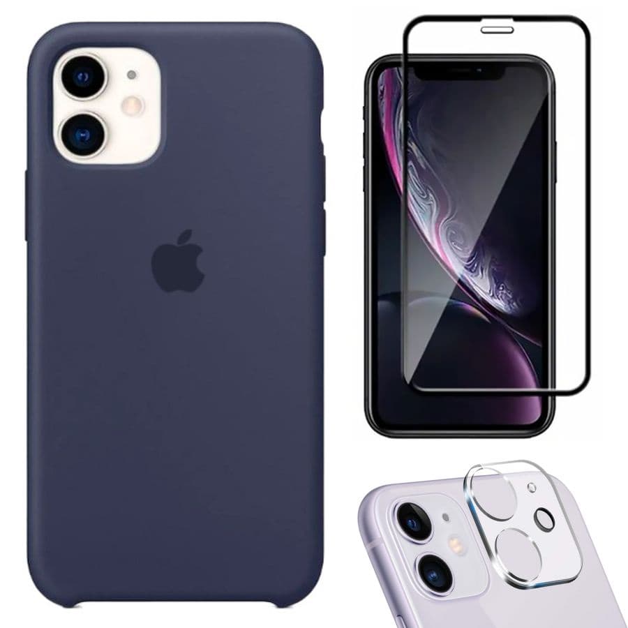 Para iPhone 11 Kit 3em1 Capa Case + Película Tela 3D + Película Câmera