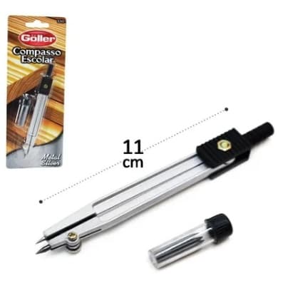 Compasso Escolar Goller Metal Silver Com Refil Na Cartela
