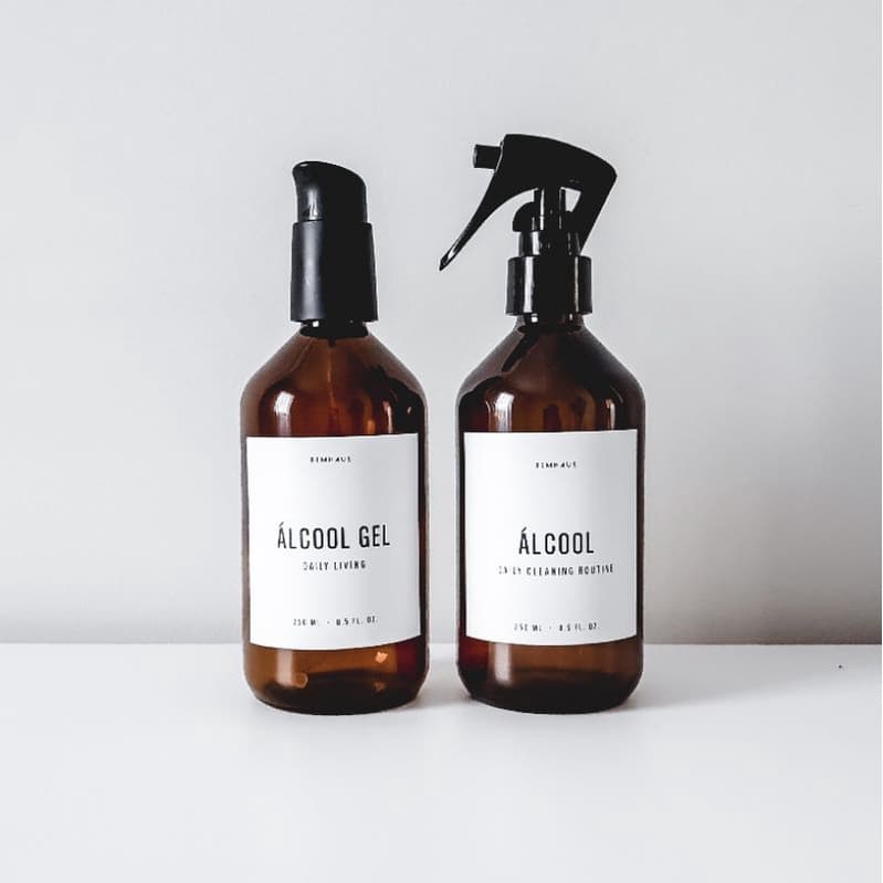 Frascos Vidro Ambar Alcool + Alcool Gel 250 ml Decoração Minimalista