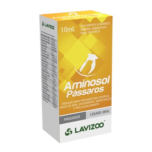 Aminosol Pássaros 10ml Lavizoo - Suplemento Composto por Aminoácidos e Vitaminas do Complexo B