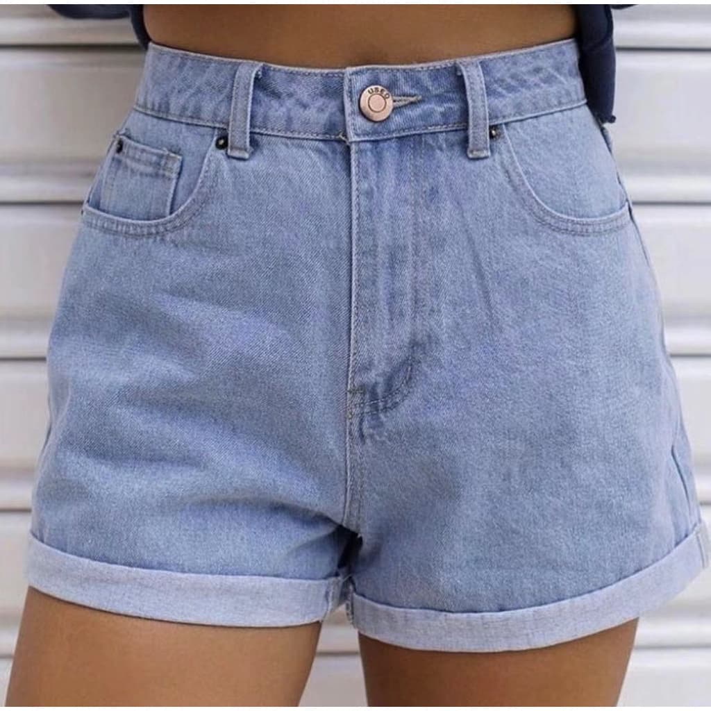 Short Mom Jeans cintura alta sem lycra