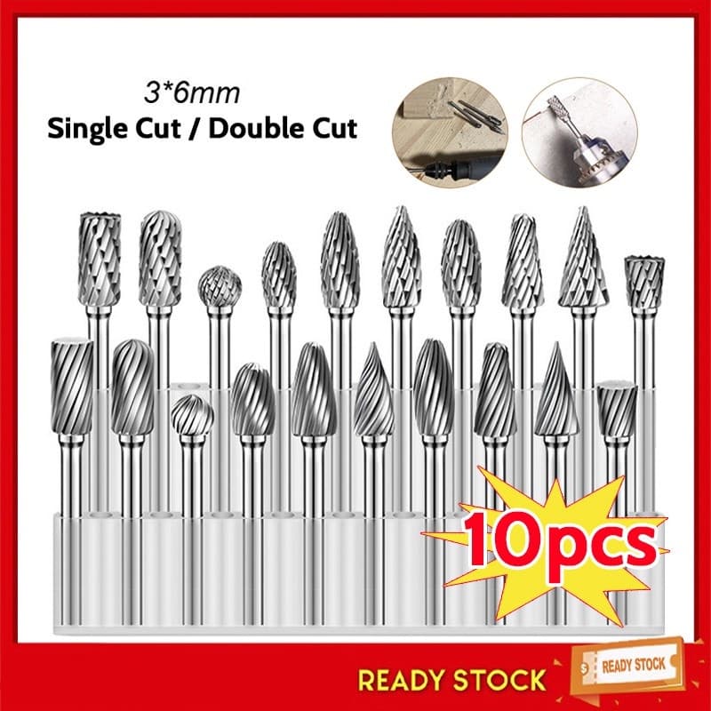 10pcs Conjunto De Rebarbas De Carboneto De Tungstênio Bits De Polimento De Brocas De Metal De Corte Único Ferramenta