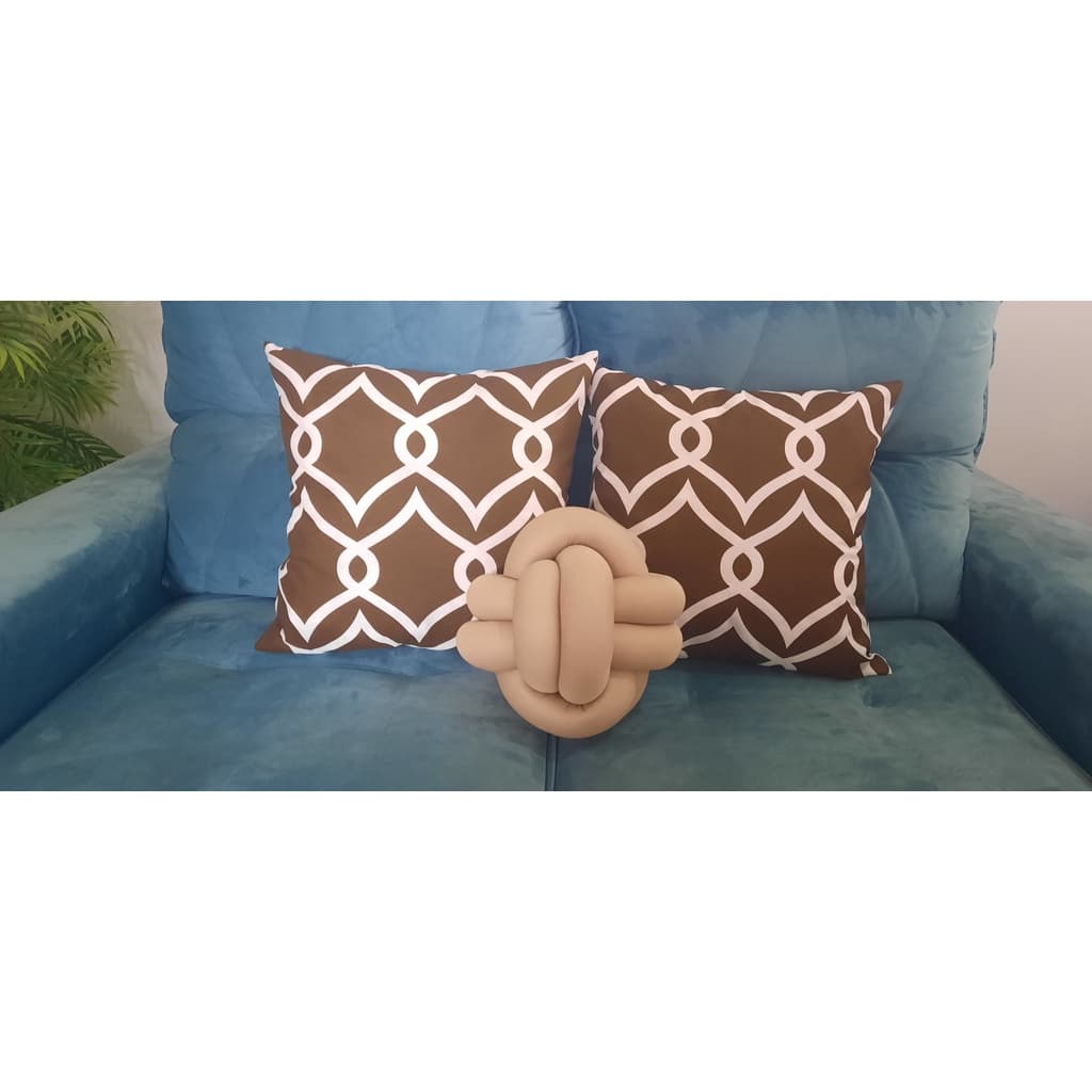 Kit 3 Peças Par De Almofadas Cheias Com Zíper + Nozinho Decorativo Escandinavo Sala Quarto