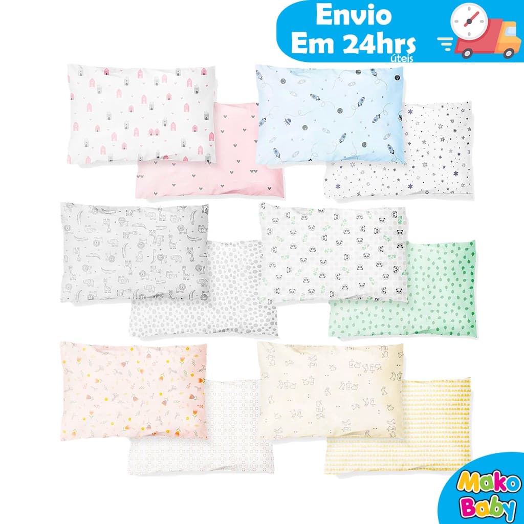 Kit 2 Fronhas Bebê para Travesseiro Recem Nascido Anti sufocante 31cm x 22cm Estampado Maternidade