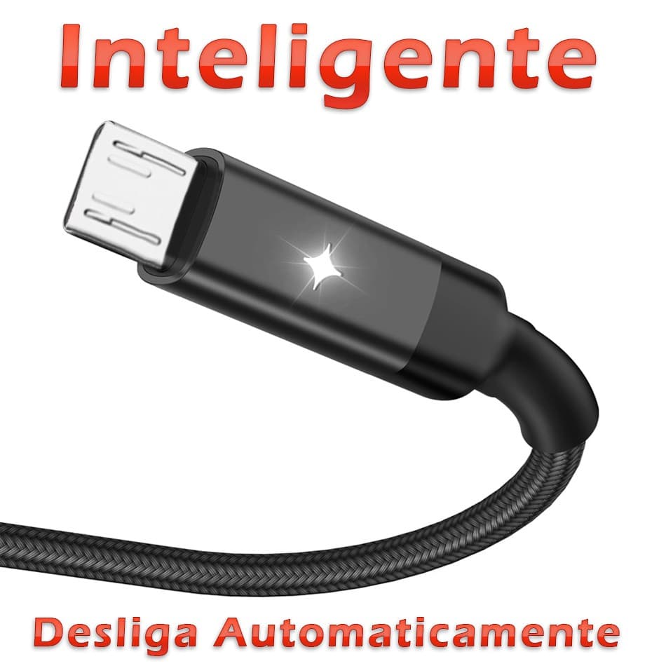 Cabo Carregador Turbo Android Micro USB Inteligente 1m Led