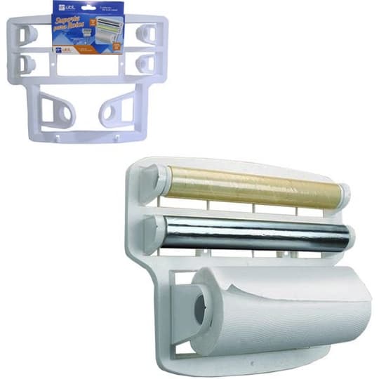 Suporte Cozinha 4x1plástico / Porta Papel Toalha / Alumínio / Filme De Pvc Gancho para utensílios